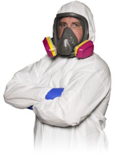 Technician wearing hazard suit